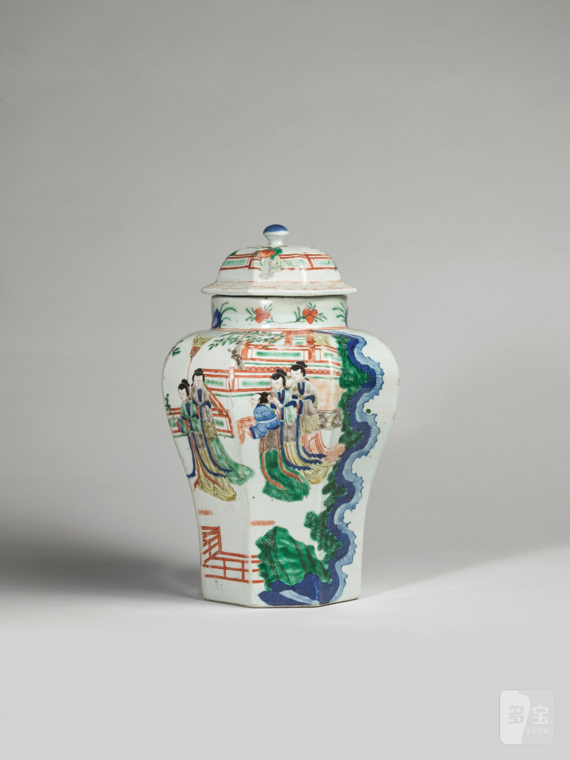 過渡期 十七世紀 五彩人物圖八方蓋罐一對 | PAIRE DE VASES BALUSTRE EN PORCELAINE WUCAI - 图13
